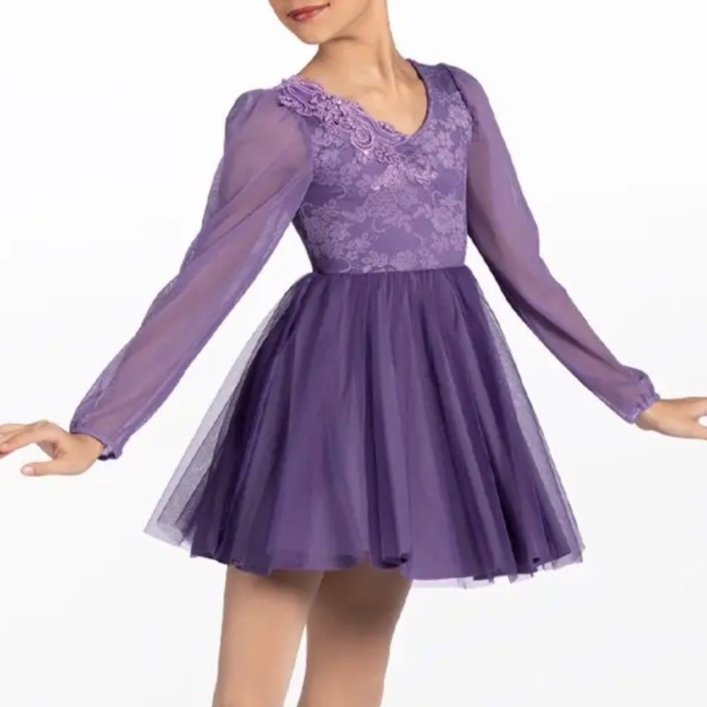 Weissman Showtime Purple Dance Costume Hear You Me Babydoll Dress Floral Lace